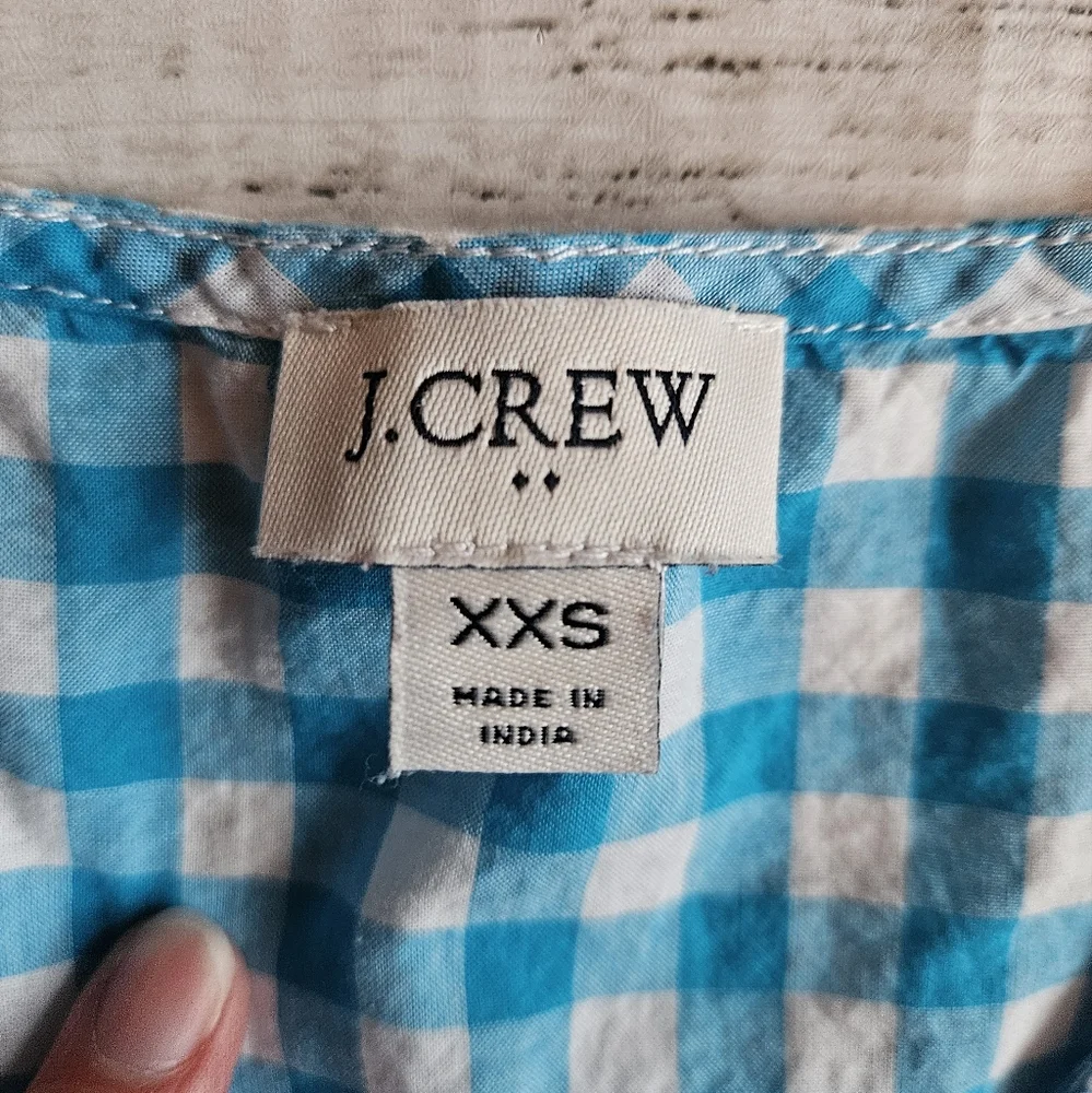 J Crew Blue And White Gingham Top With Puff Sleeves Size XXS
